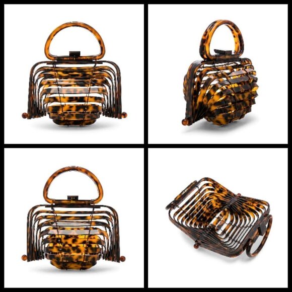 💕CULT GAIA💕 Lillith Bag ~ Tortoise Acrylic Mini Top Handle Bag Collapsible - Picture 7 of 16